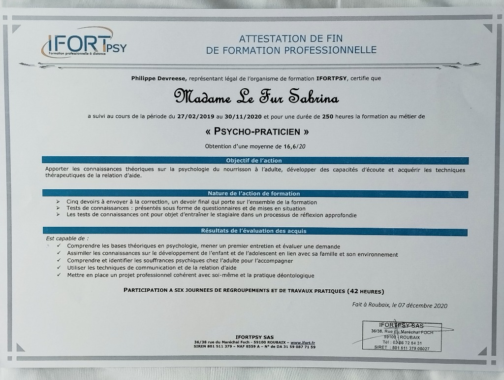 photo diplome Sabrina Le Fur