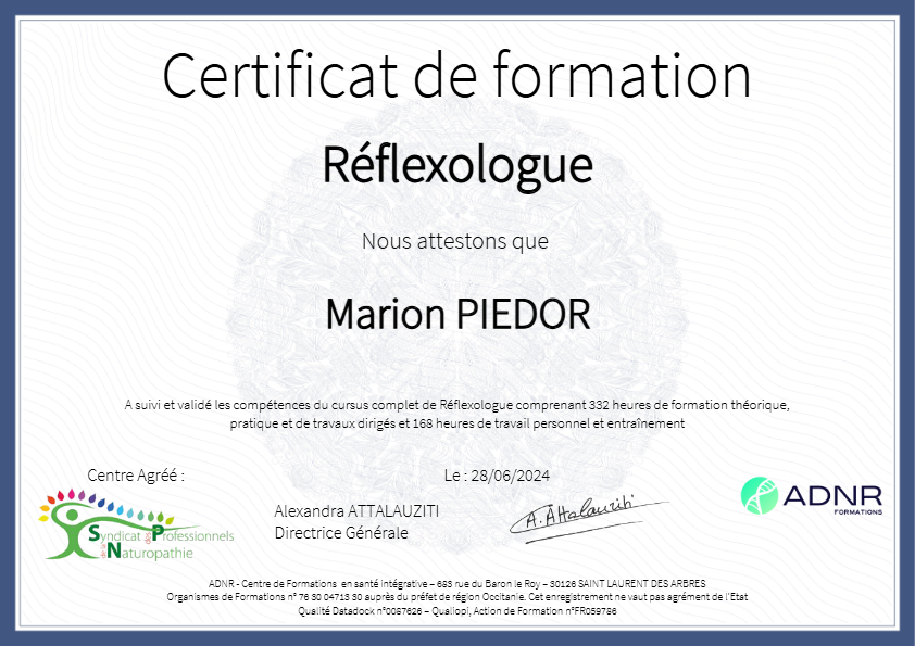 photo diplome Marion Nature d’Or EI