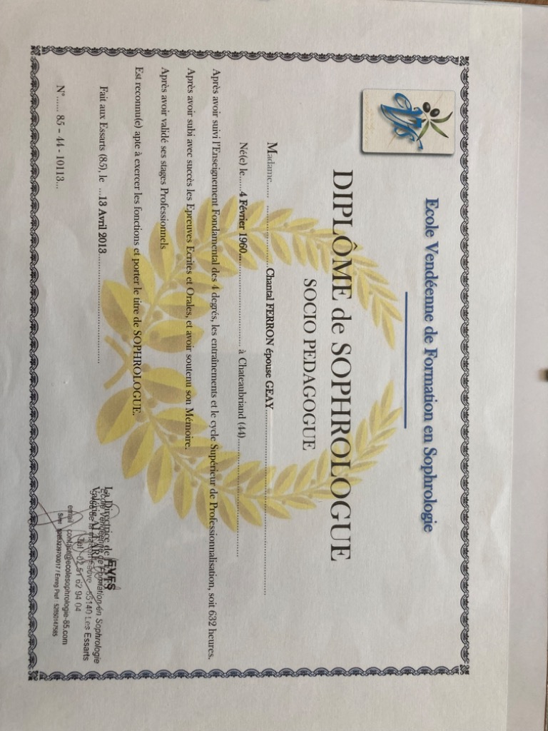 photo diplome Chantal Geay