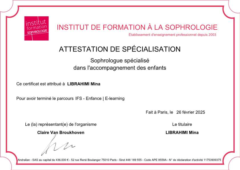 photo diplome Minasophrotherapie