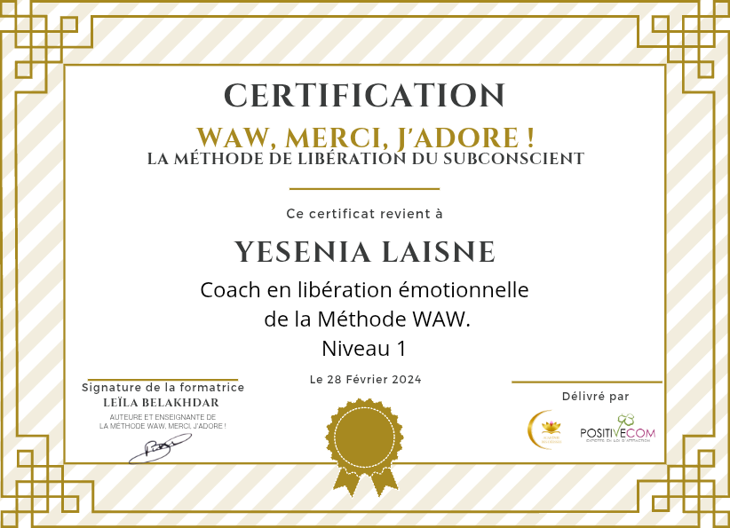 photo diplome Yesenia bien etre