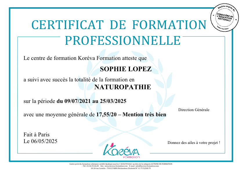 photo diplome Sophie Lopez 