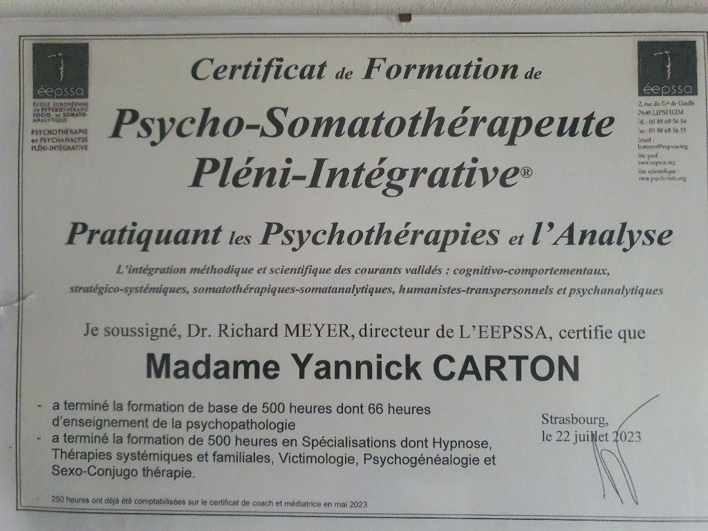 photo diplome Yannick CARTON - Ressourc’Emoi