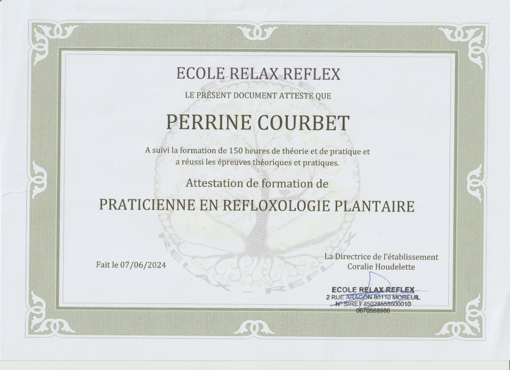 photo diplome Perrine Relax Reflex