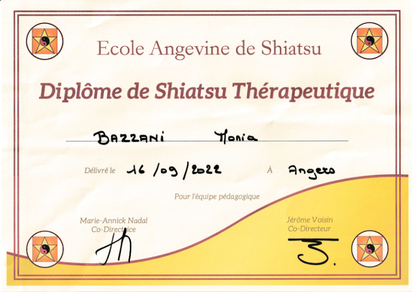photo diplome Shiatsu Sine Fine