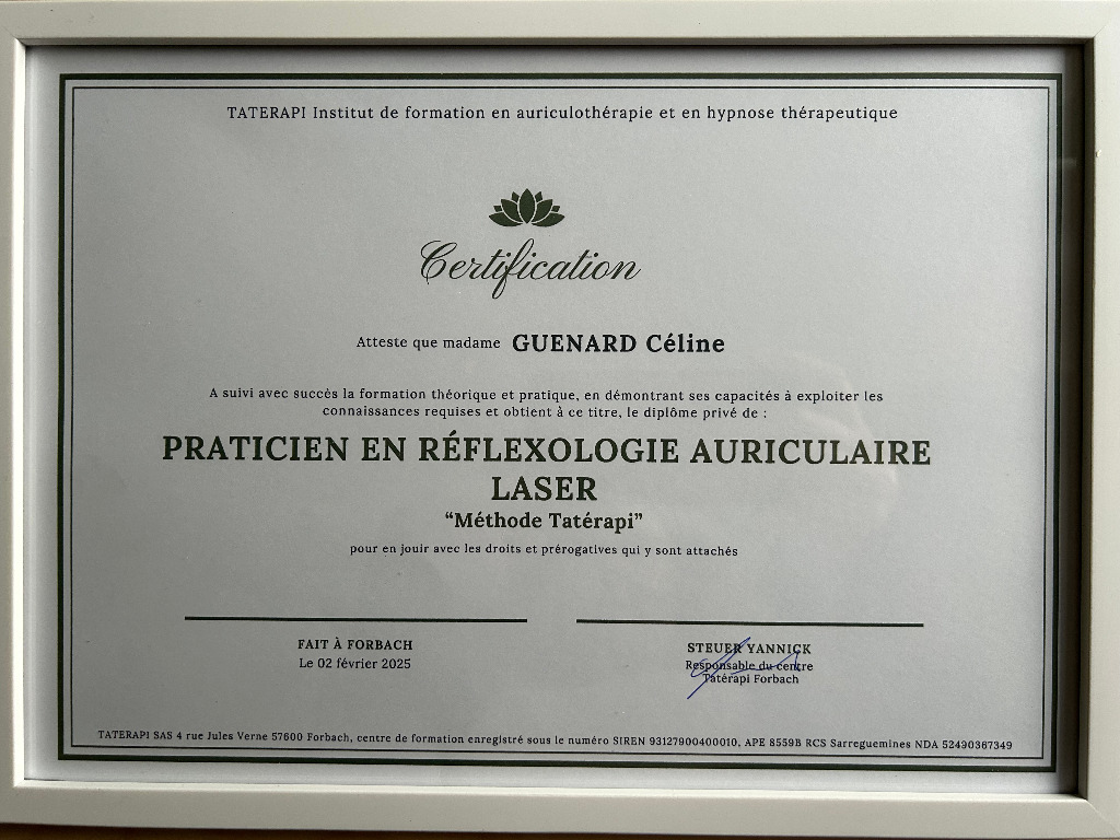 photo diplome Taterapi Laser Arras