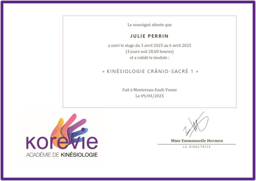photo diplome Un soupçon de kinésiologie