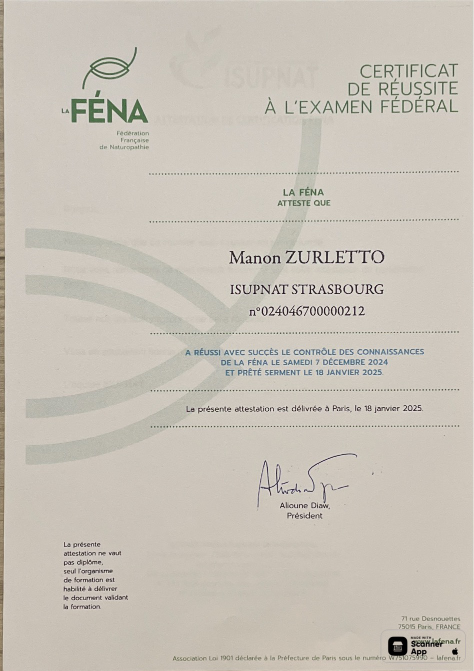 photo diplome Manon Zurletto
