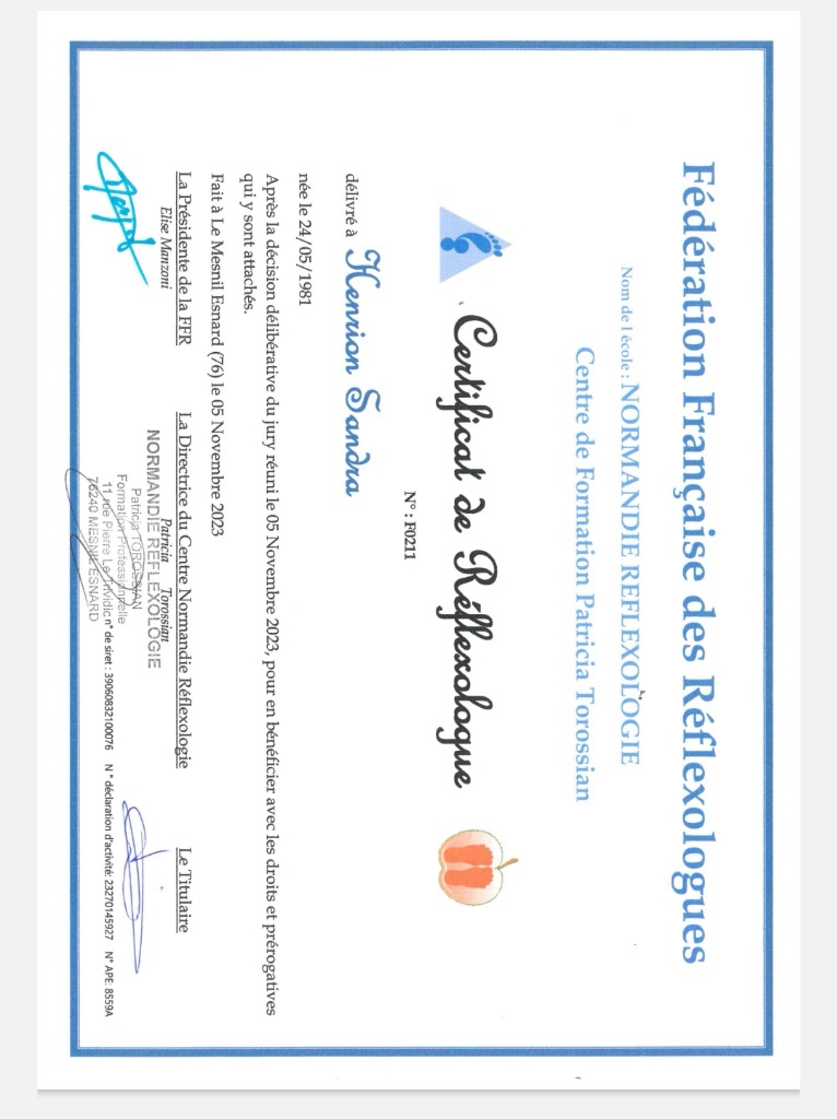 photo diplome Sandra Réflexo 