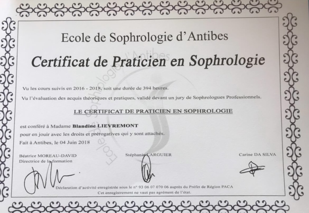 photo diplome Lievremont Blandine / so_phro_logie 