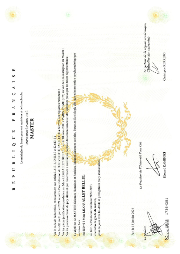 photo diplome Lilou Allet-Bellul