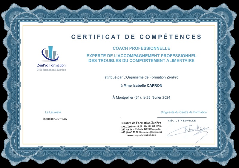 photo diplome ISABELLE CAPRON 