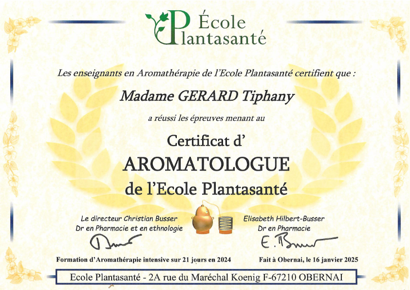 photo diplome Tiphany Gerard (Aroma Tif)