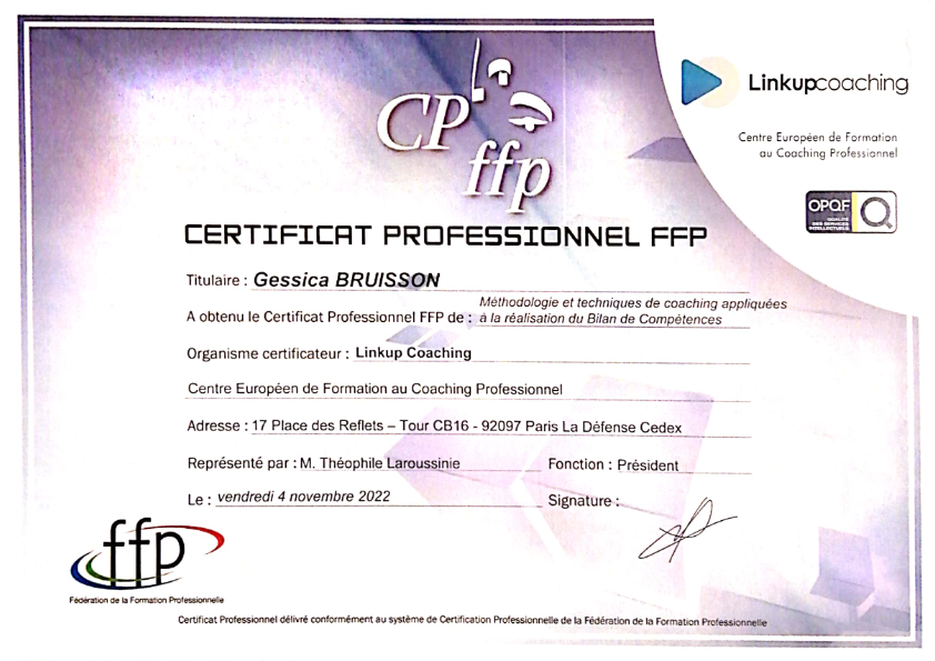 photo diplome Gessica B‐ Bilan de compétences-IKIGAÏ