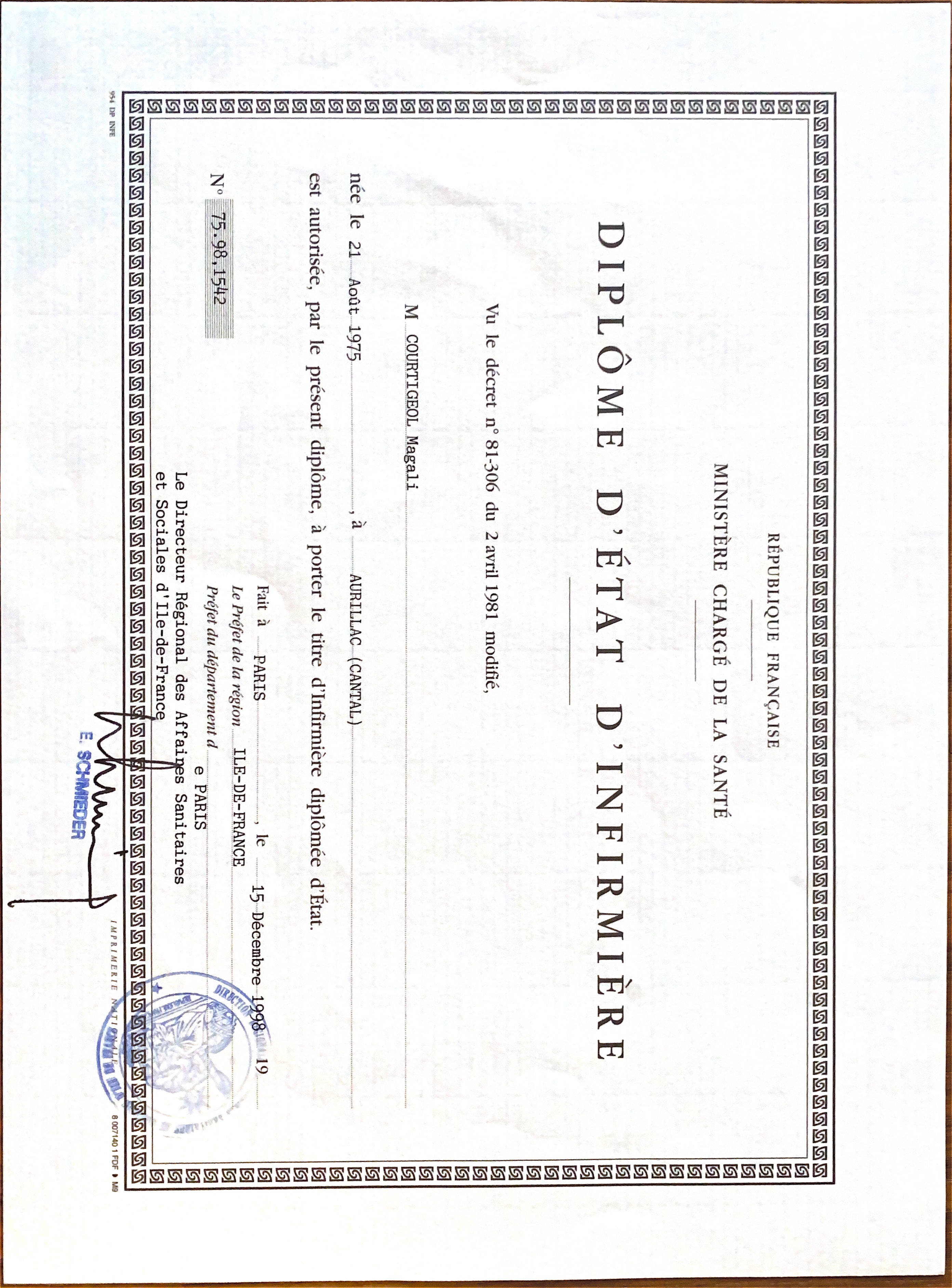 photo diplome Courtigeol Magali