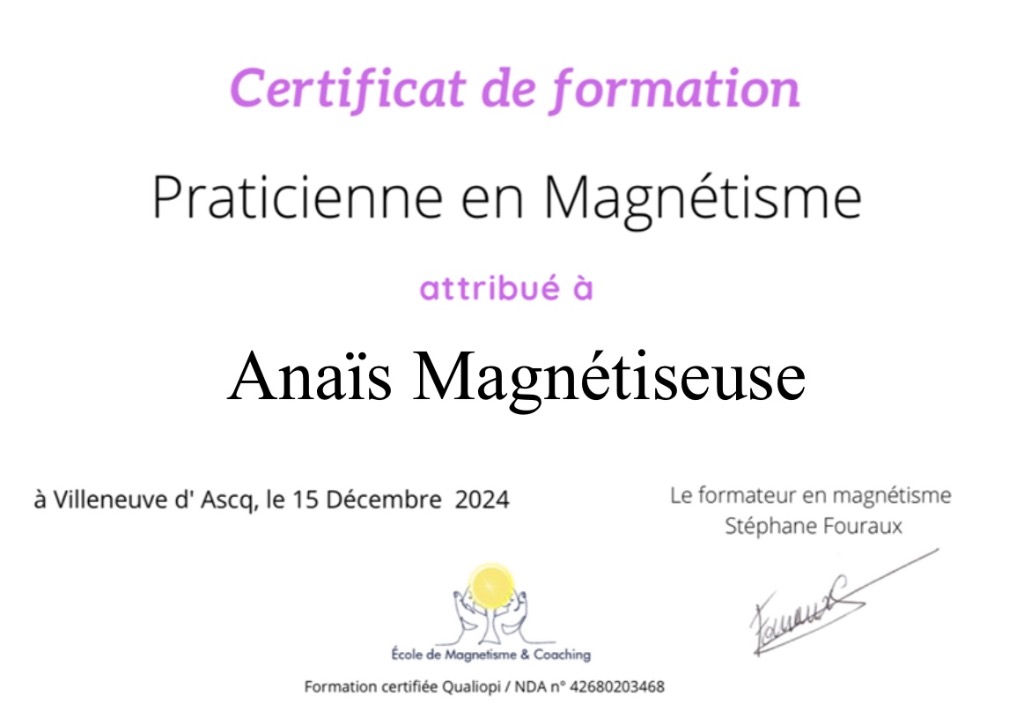 photo diplome Anaïs magnétiseuse 