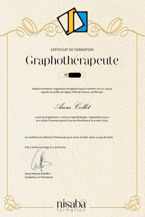 photo diplome Anne Collot - Aime ta plume