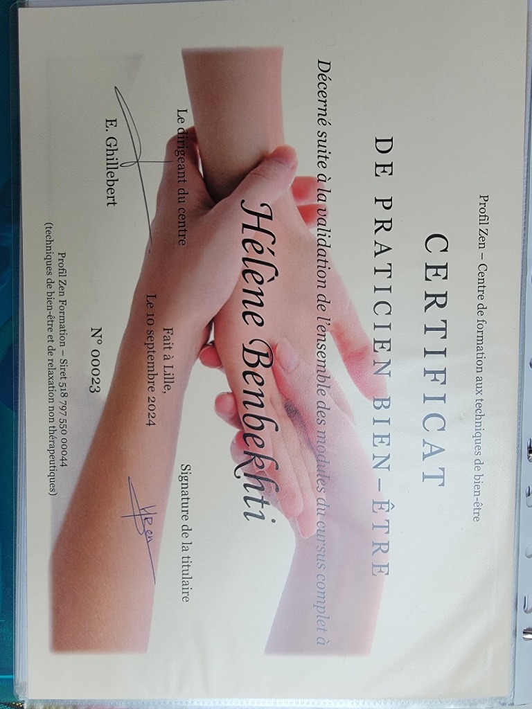 photo diplome Hélène Benbekhti - Bul relaxation