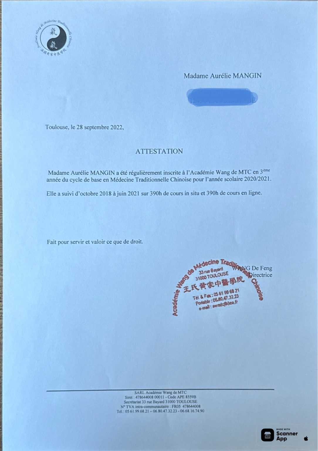 photo diplome Aurélie MANGIN | Qi Cleansing