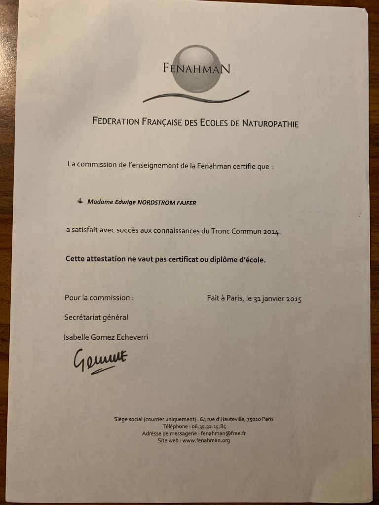 photo diplome FAJFER EDWIGE NATUROPATHE