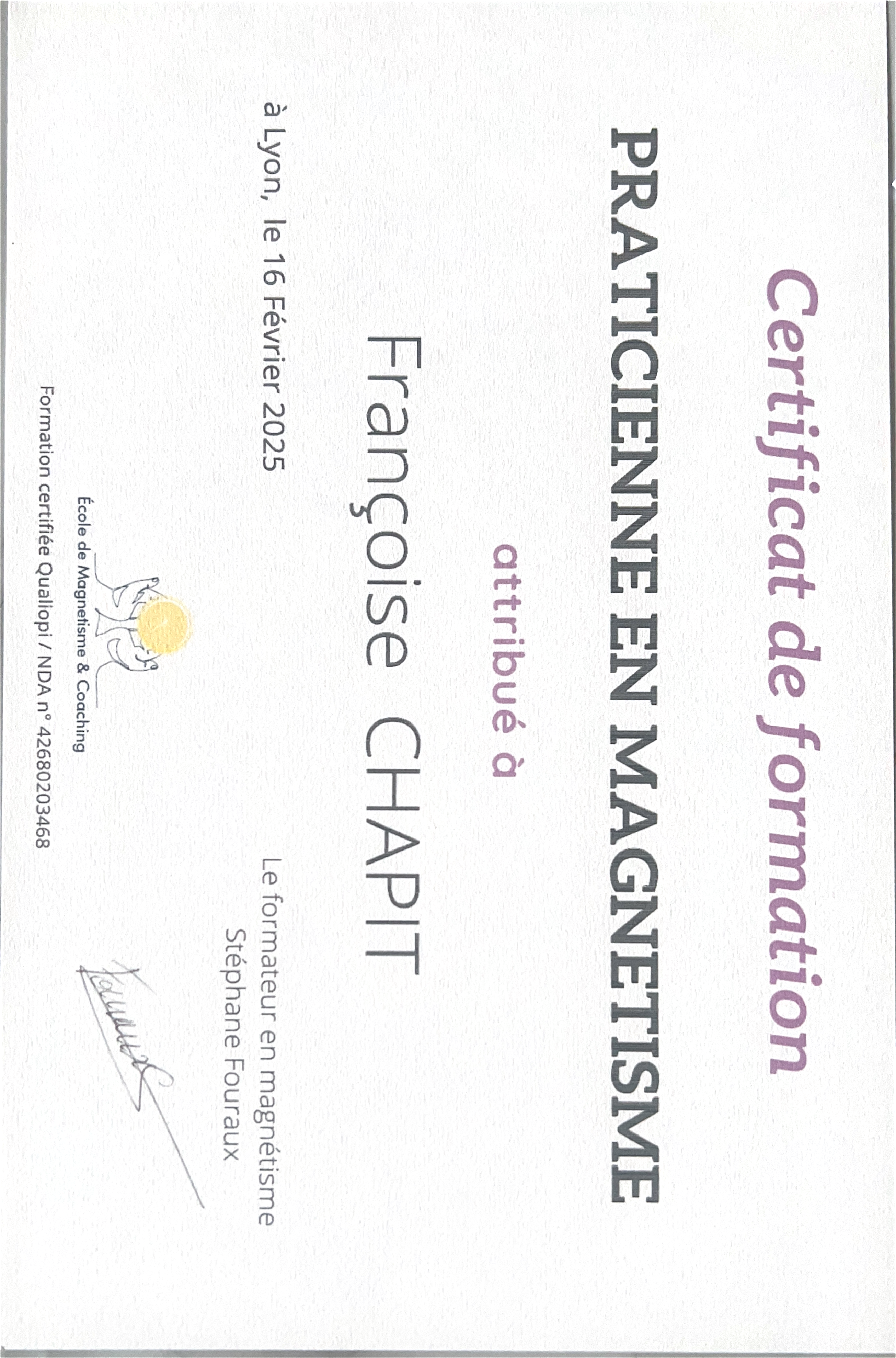 photo diplome CHAPIT Françoise