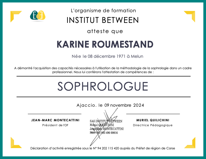 photo diplome Harmonie Sophrologie