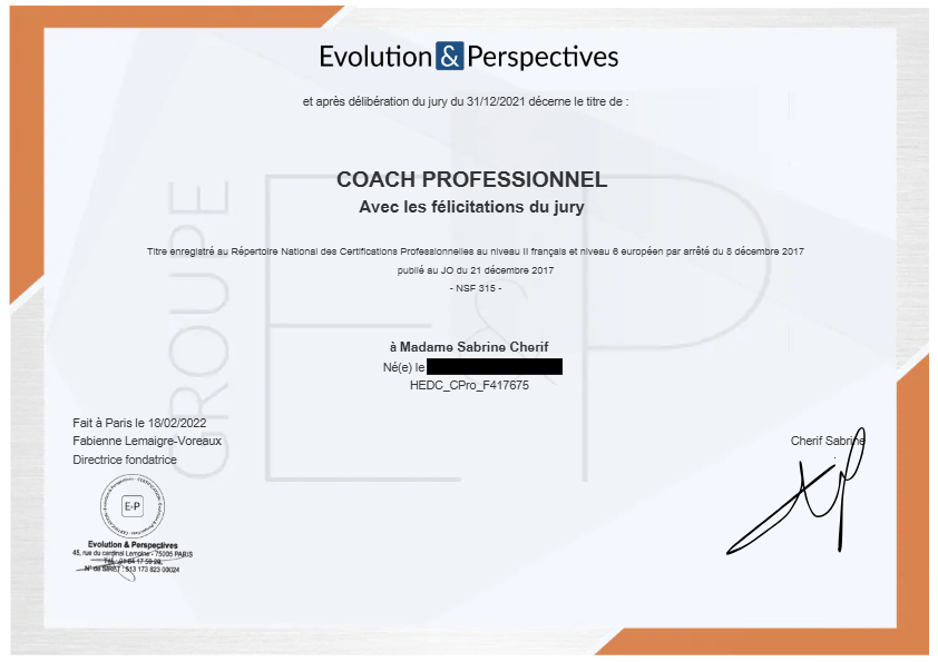 photo diplome SABRINE CHERIF - MAMA ZEN