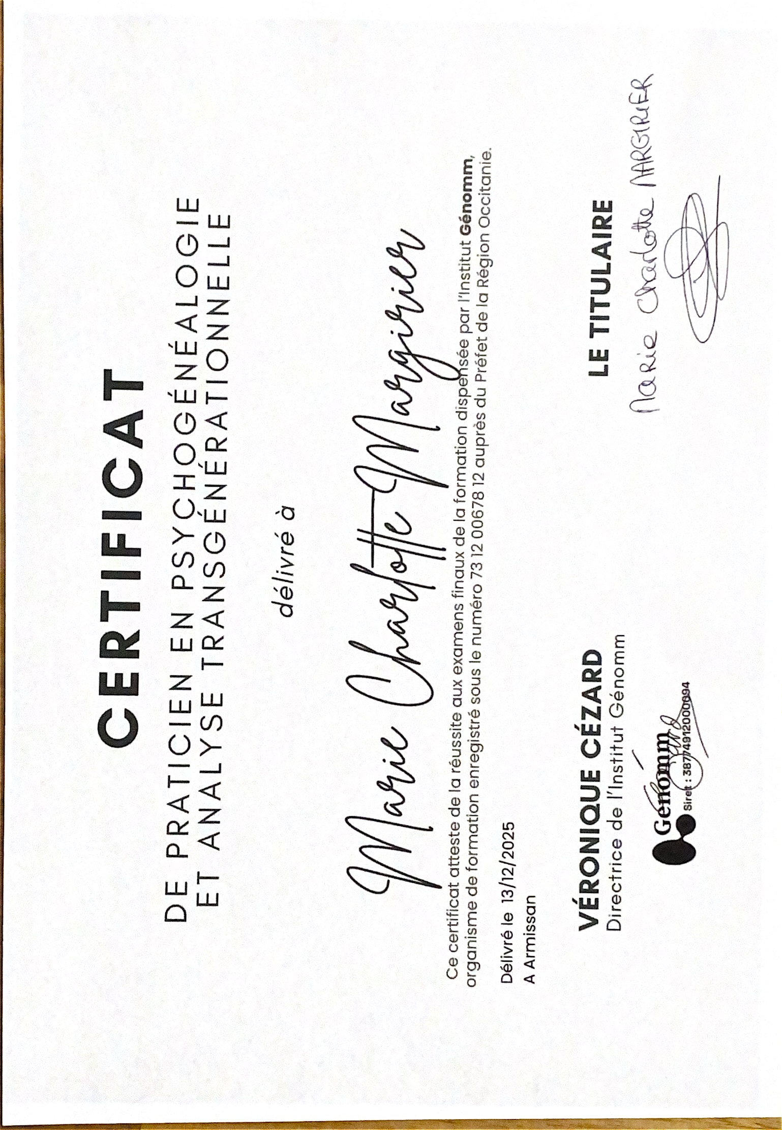 photo diplome Marie - Soins énergétiques