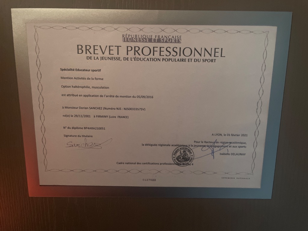 photo diplome Coach Dorian