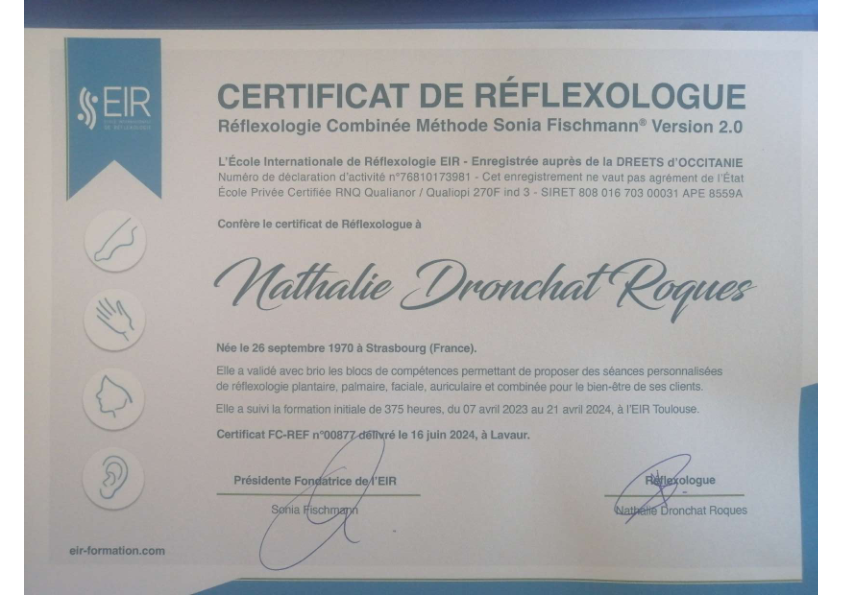 photo diplome Nathalie Dronchat