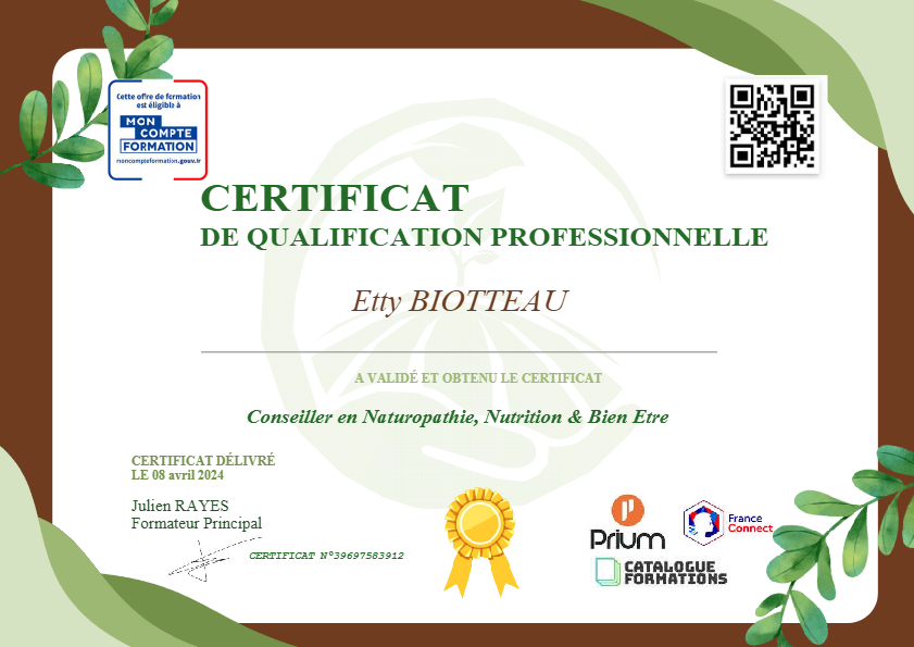 photo diplome Etty Biotteau-Nature Health