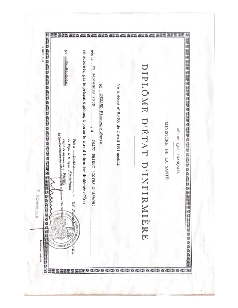 photo diplome Desard Florence Fit&Flow Now