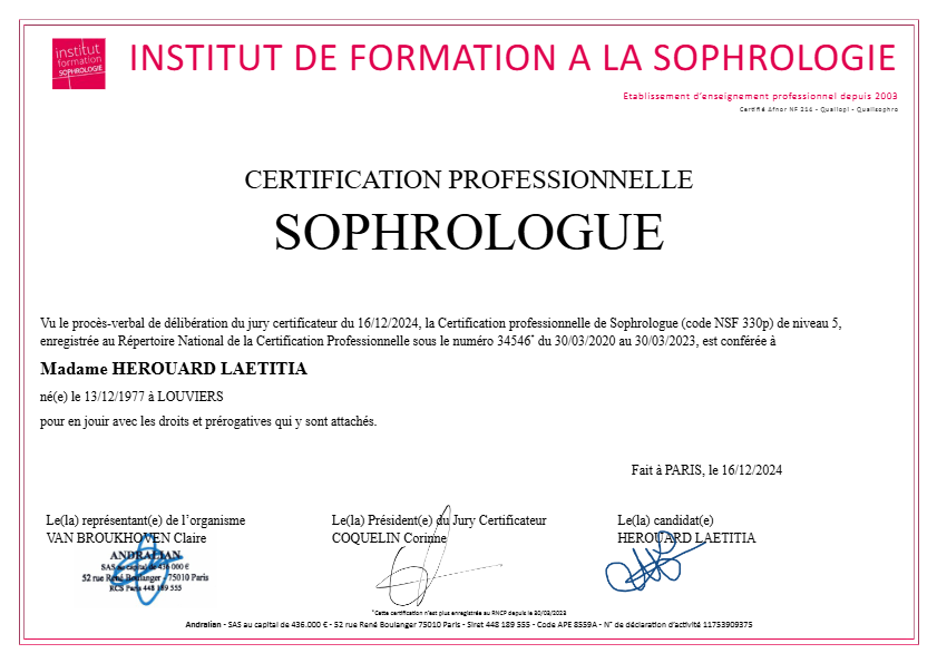 photo diplome La Bulle Harmonieuse