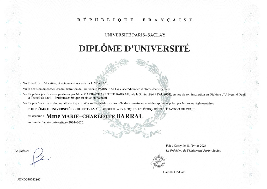 photo diplome Charlotte BARRAU, Mme Deuil