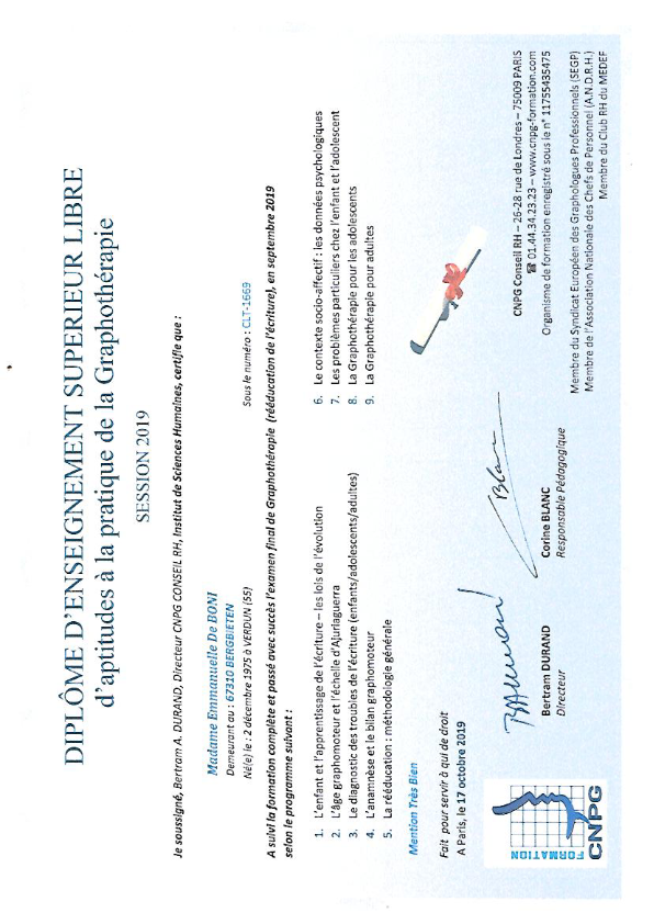 photo diplome EMMA DE BONI