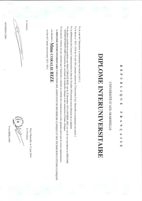 photo diplome Coralie BIZE PALUMBO