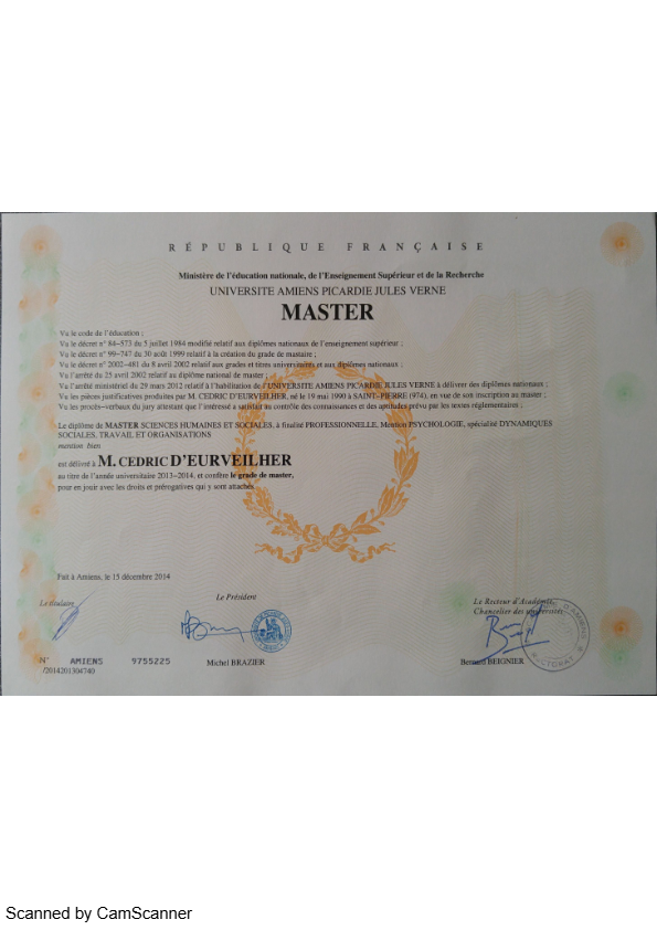 photo diplome Cédric D’EURVEILHER