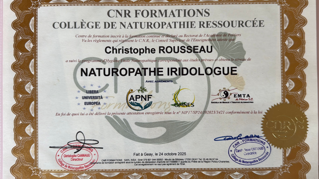 photo diplome Christophe Rousseau : Naturhomeo