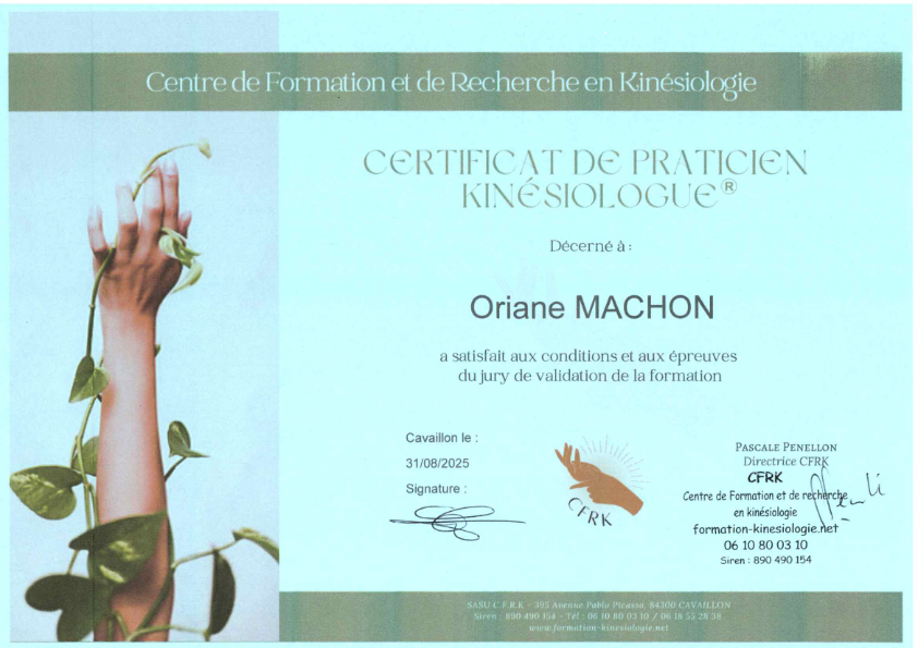 photo diplome Isatis KineSens