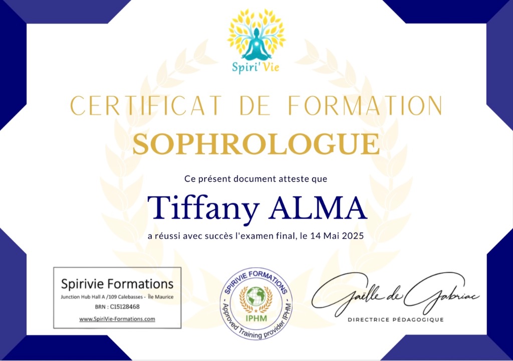 photo diplome Tiffany sophrologue 
