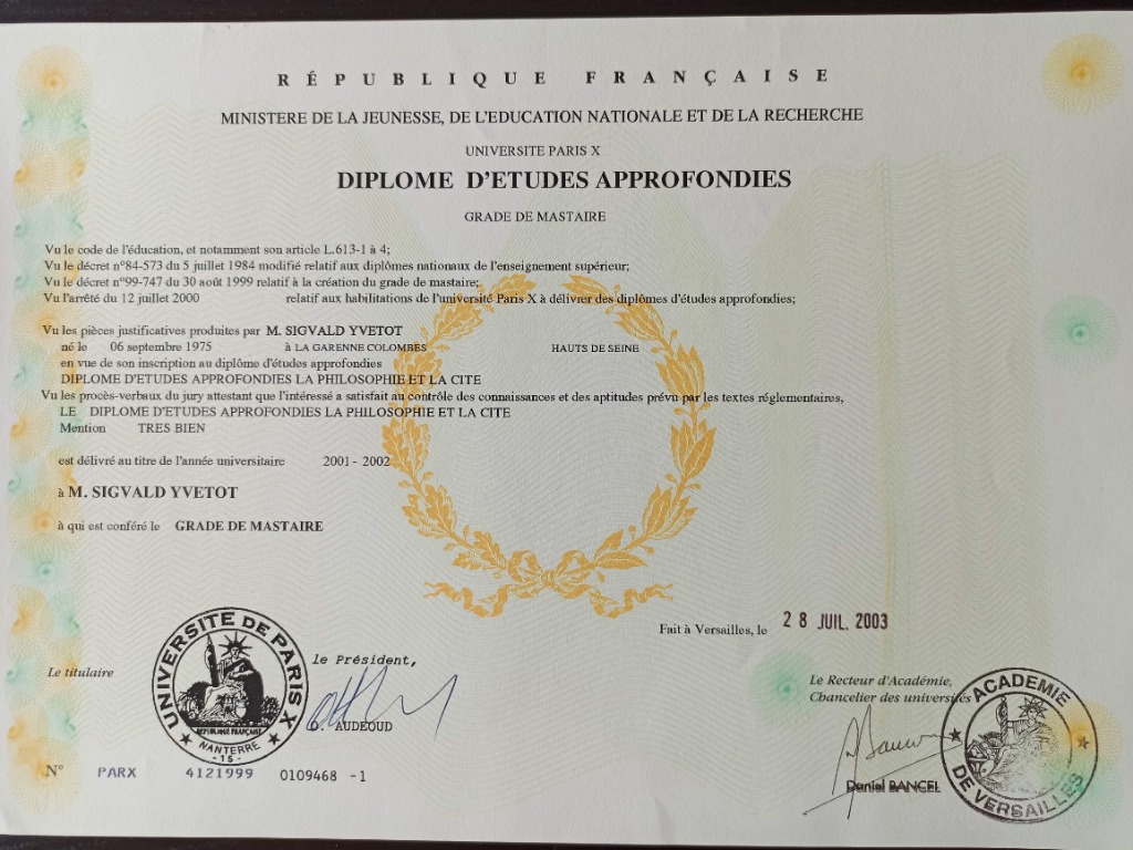 photo diplome Sigvald yvetot