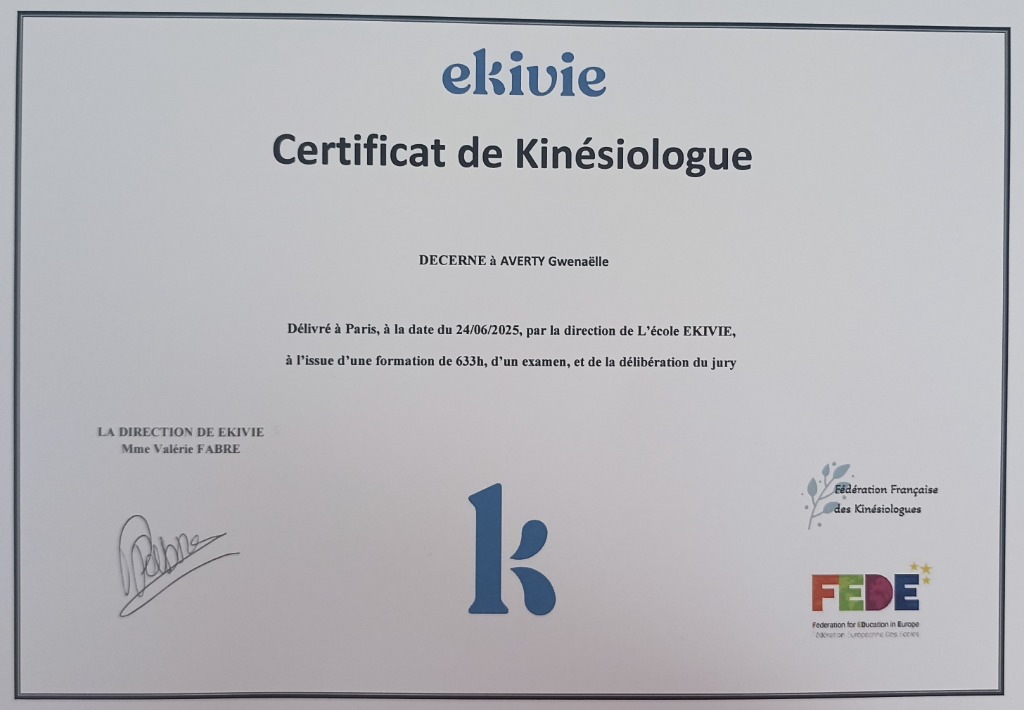 photo diplome Pointeau Kinésio