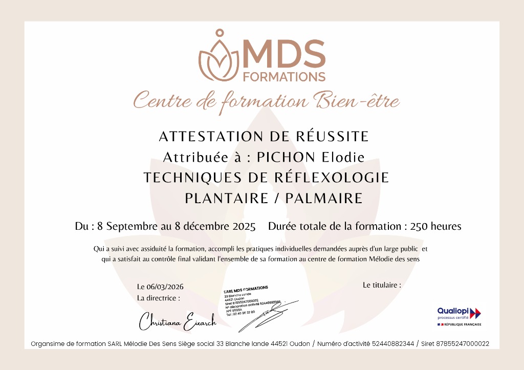 photo diplome M’Elodie du bien être