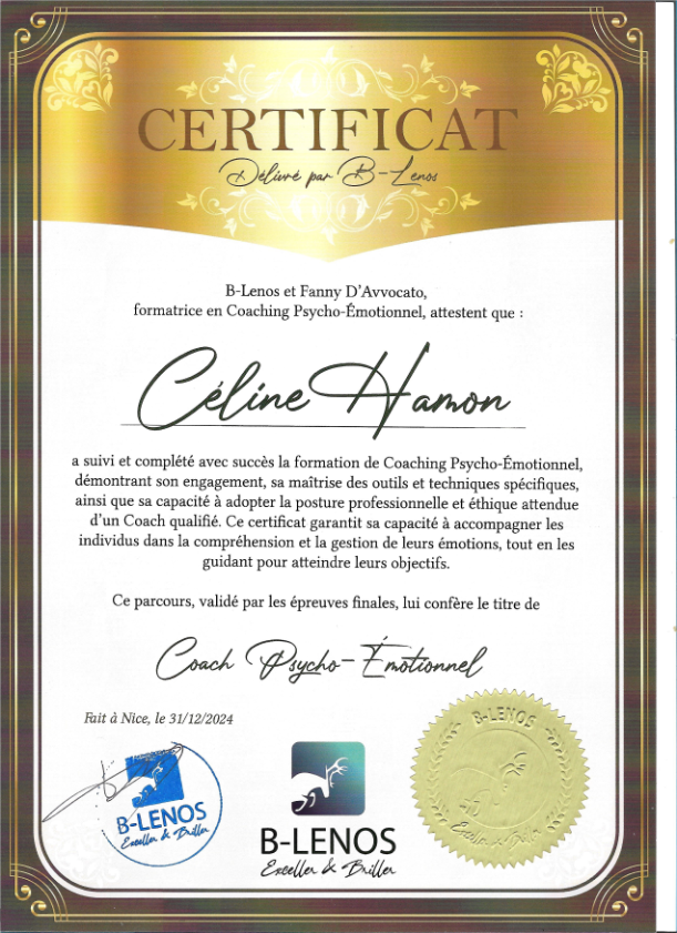 photo diplome ACSVIE Coaching - Céline HAMON