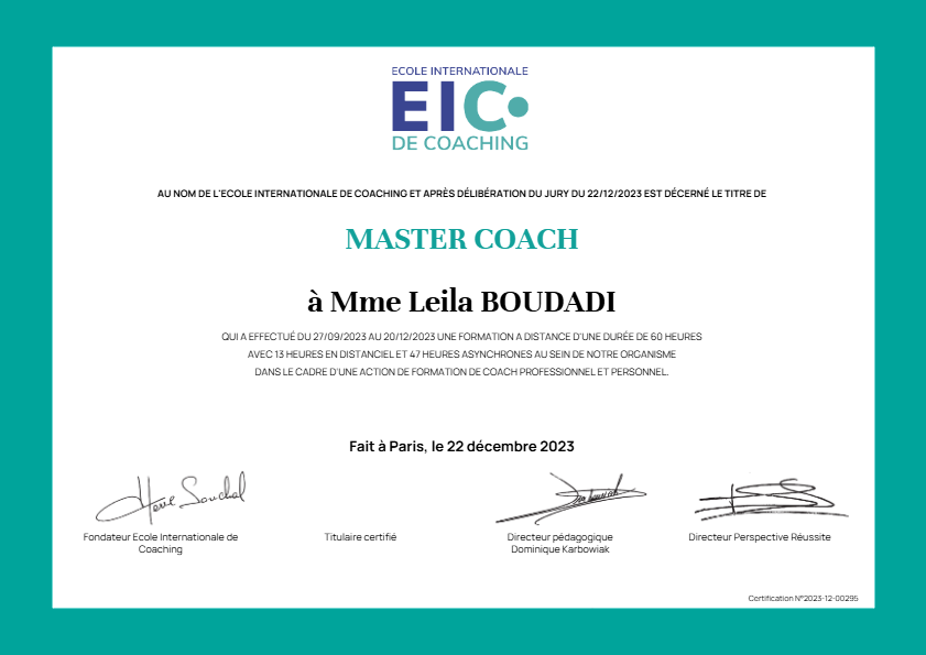 photo diplome My Coach Leïla.B