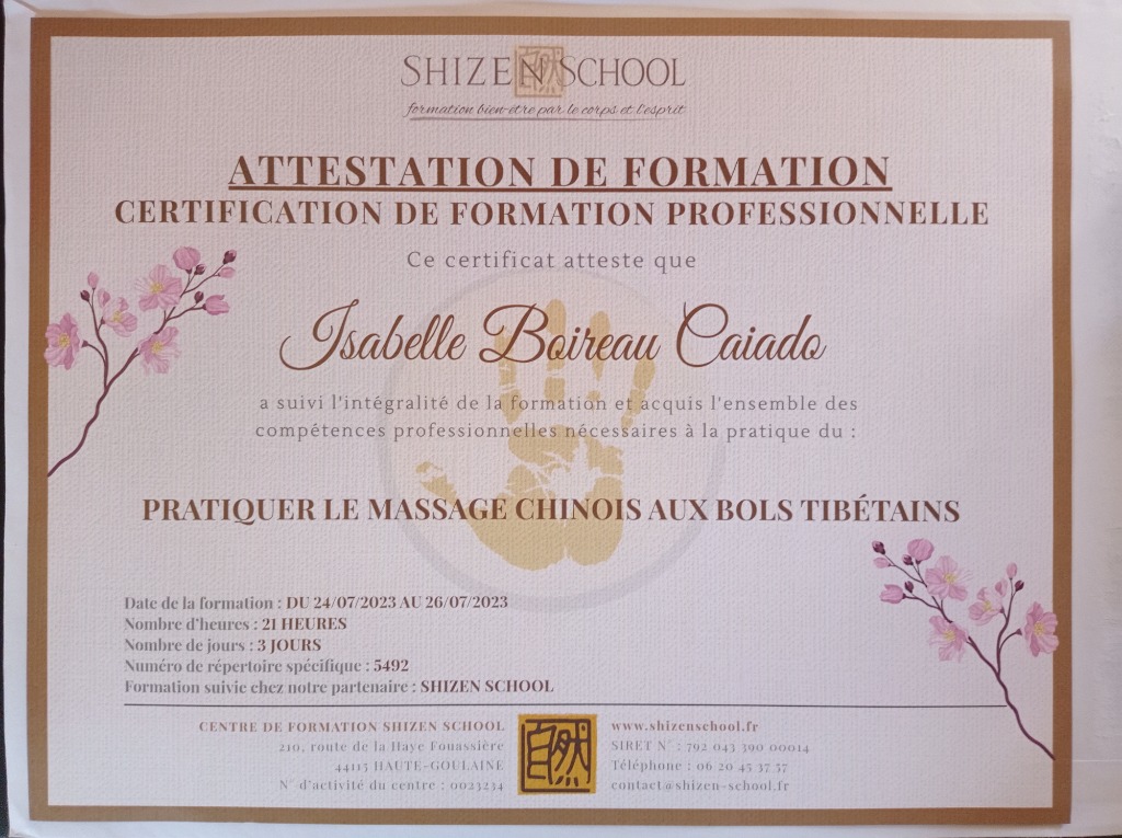 photo diplome Isabelle BOIREAU- Shania.sulechemin