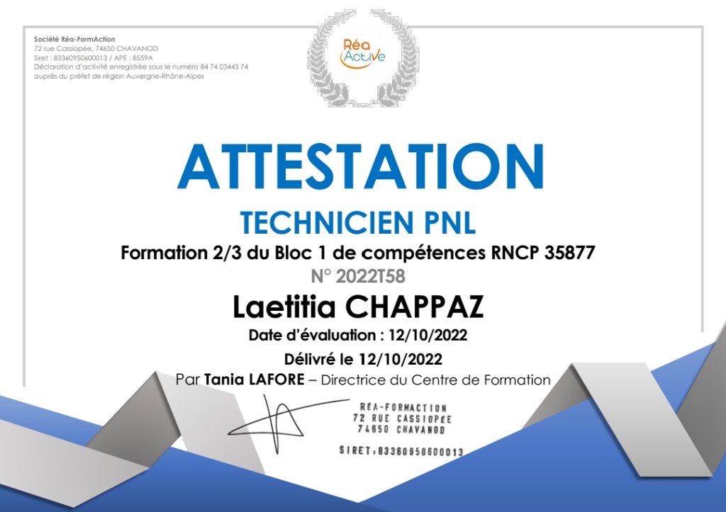 photo diplome LAETITIA CHAPPAZ