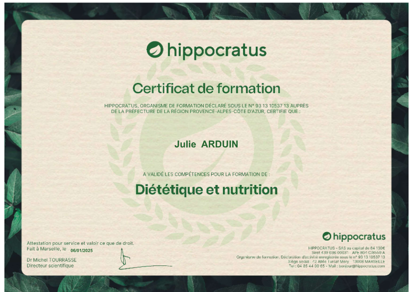photo diplome JULIE ARDUIN