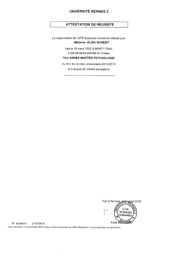 photo diplome Elisa Scheidt