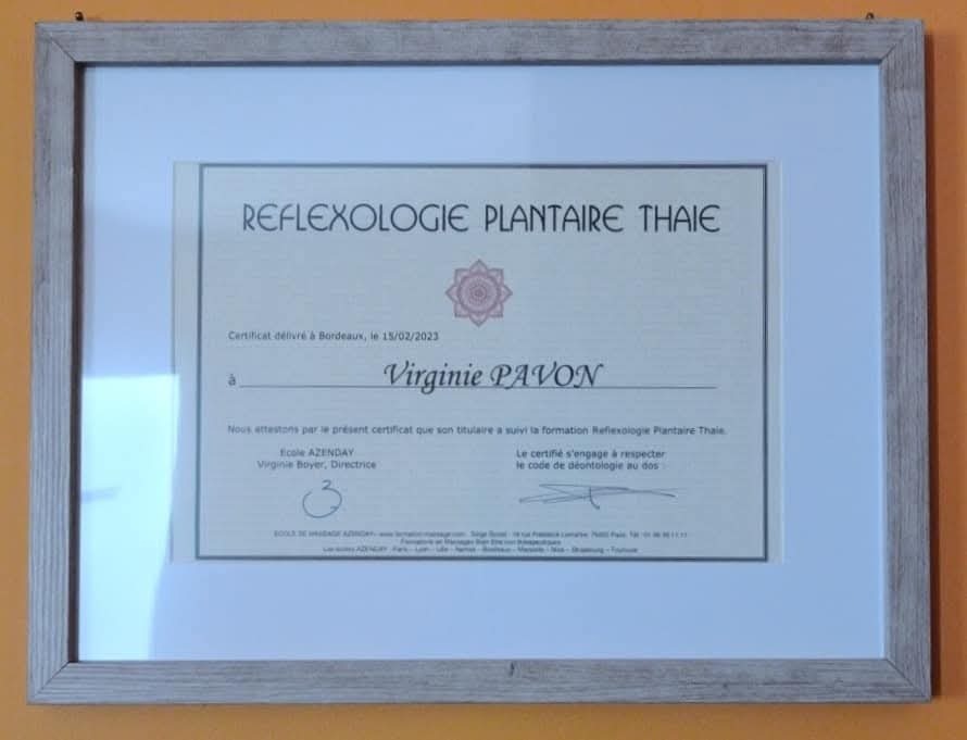 photo diplome Virginie Réflex’Ô’Thaï 